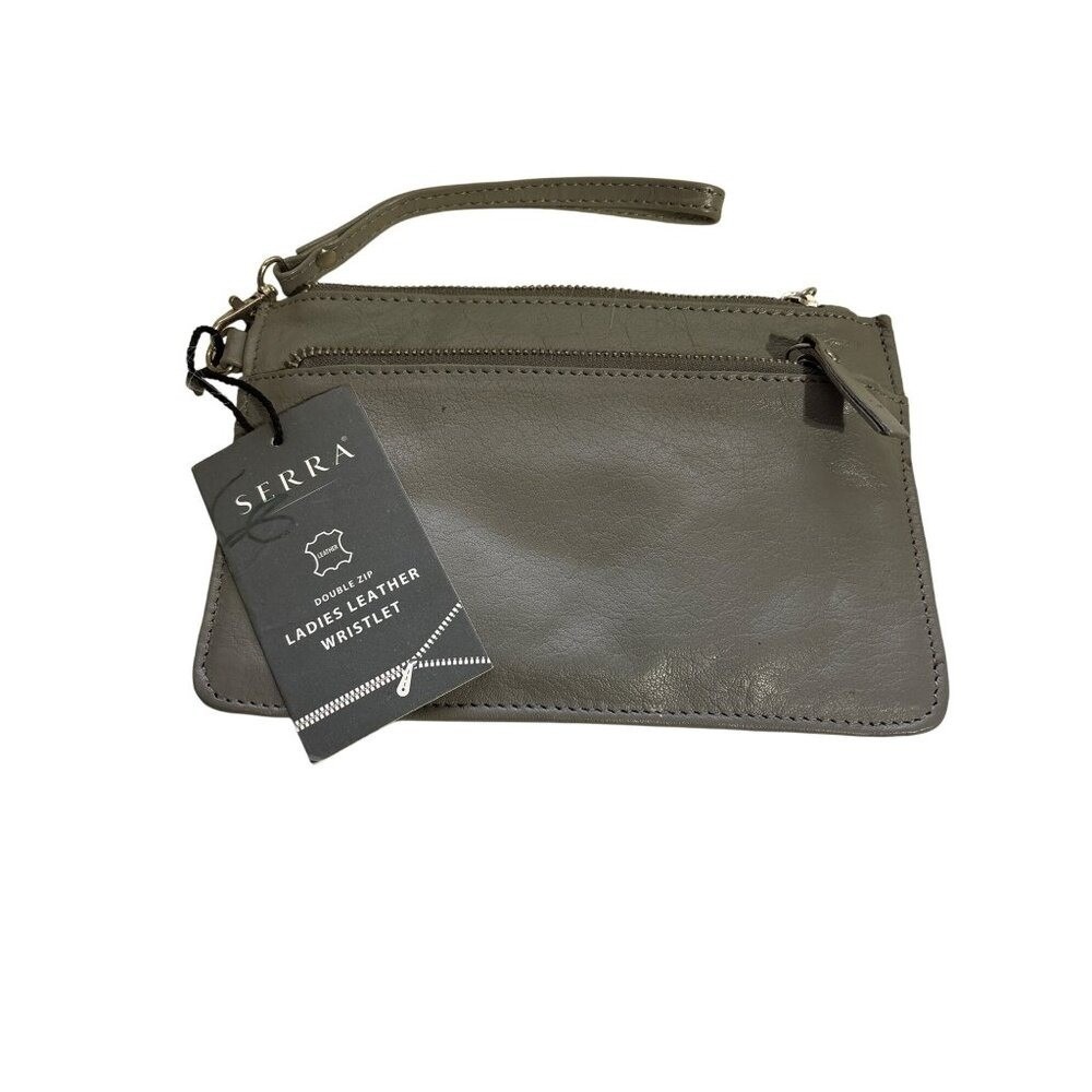 Ladies Leather Wristlet By Serra With Double Zip & Pocket Compartments